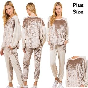 Champagne Ice Velvet 2 Piece Set-Plus size